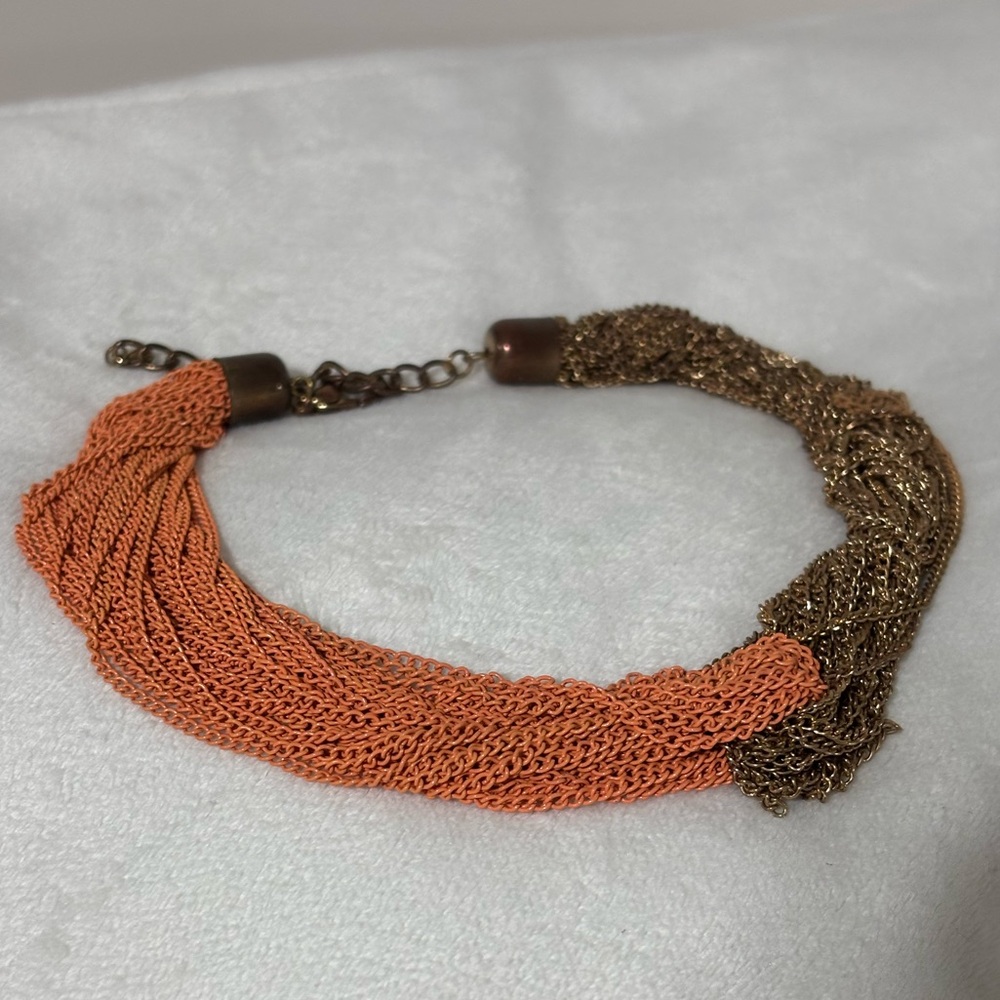 Orange and Gold Braided Necklace